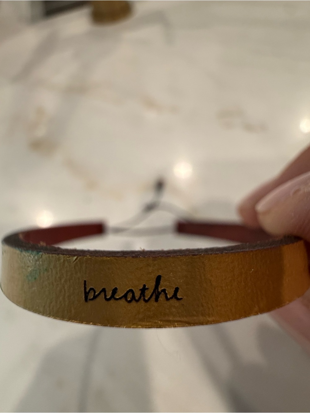 Breathe Gold Leather Cuff Bracelet